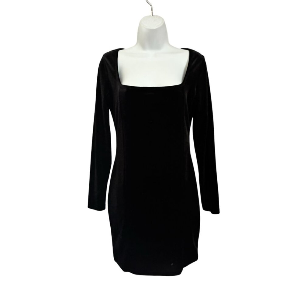 Sz.M*Unbranded*Black Velvet Long-Sleeve Mini Dress - Picture 1 of 6